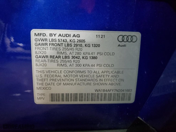 2022 Audi SQ5 Premium Plus with VIN WA1B4AFY7N2041683, listed as a Copart auction lot 51751234 with 15,660 mi miles and Salvage Title. Bid and sale history available at carsss.com. Image 14.