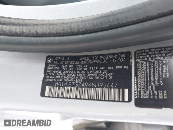2004 BMW 3 Series 325i z VIN WBAET37494NJ95447, wystawiony jako IAAI lot #42350519 z przebiegiem 220 829 mil mil oraz . Historia ofert i sprzedaży dostępna na DreamBid. Obrazek 9.