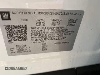 2021 Chevrolet Equinox LT with VIN 3GNAXJEV3MS121427, listed as a IAAI auction lot 42624683 with 46,434 mi miles and . Bid and sale history available at DreamBid. Image 6.