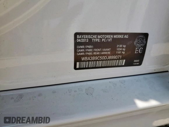 2013 BMW 3 Series 335i xDrive z VIN WBA3B9C50DJ899071, wystawiony jako Copart lot #50938045 z przebiegiem 143 532 mil mil oraz Szkoda całkowita • Salvage title. Historia ofert i sprzedaży dostępna na DreamBid. Obrazek 12.
