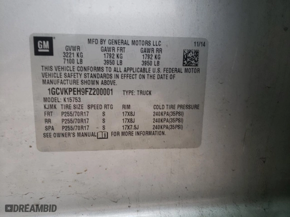2015 Chevrolet Silverado 1500 LS with VIN 1GCVKPEH9FZ200001, listed as a Copart auction lot 39518954 with 138,293 mi miles and Salvage Title. Bid and sale history available at carsss.com. Image 13.