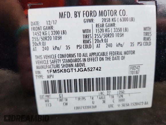 2018 Ford Explorer Sport with VIN 1FM5K8GT1JGA52742, listed as a Copart auction lot 64872875 with 50,024 mi miles and Clean title. Bid and sale history available at DreamBid. Image 13.