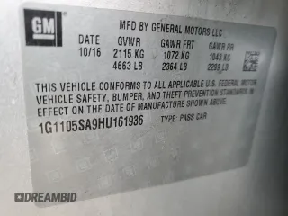 2017 Chevrolet Impala LT with VIN 1G1105SA9HU161936, listed as a Copart auction lot 46267295 with 179,637 mi miles and Salvage Title. Bid and sale history available at DreamBid. Image 12.