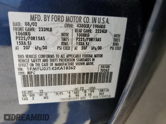 2003 Ford Escape XLS Popular with VIN 1FMYU021X3KA18362, listed as a Copart auction lot 72805974 with 77,004 mi miles and Salvage Title. Bid and sale history available at carsss.com. Image 13.