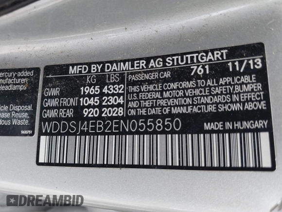 2014 Mercedes-Benz CLA 250 with VIN WDDSJ4EB2EN055850, listed as a IAAI auction lot 42475469 with 132,649 mi miles and . Bid and sale history available at DreamBid. Image 9.
