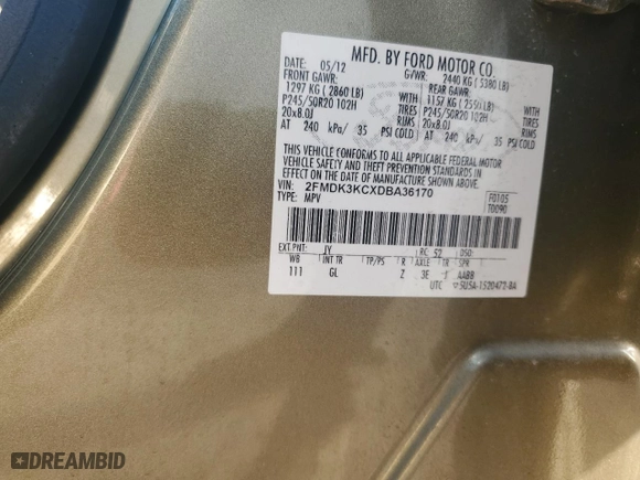 2013 Ford Edge Limited with VIN 2FMDK3KCXDBA36170, listed as a Copart auction lot 48603245 with 69,156 mi miles and Salvage Title. Bid and sale history available at carsss.com. Image 14.