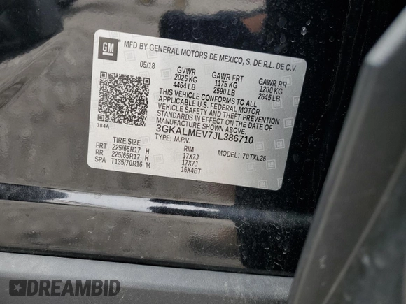 2018 GMC Terrain SLE with VIN 3GKALMEV7JL386710, listed as a Copart auction lot 50575765 with 79,272 mi miles and Salvage Title. Bid and sale history available at carsss.com. Image 12.