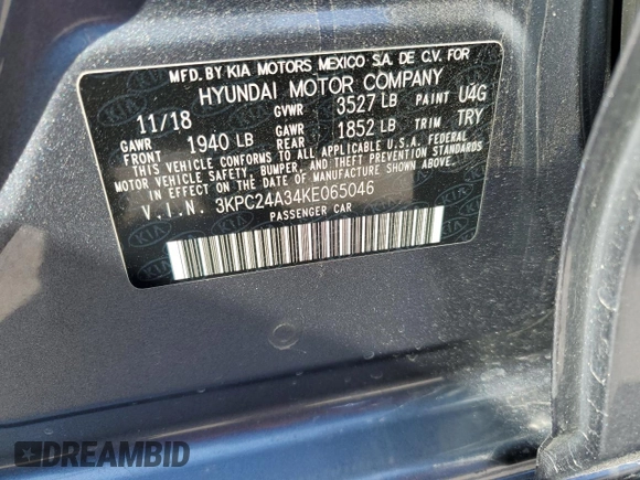 2019 Hyundai Accent SE with VIN 3KPC24A34KE065046, listed as a Copart auction lot 53616535 with 53,560 mi miles and Salvage Title. Bid and sale history available at carsss.com. Image 12.