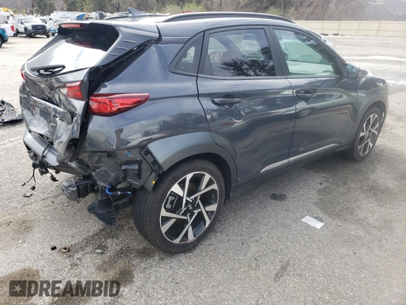 2023 Hyundai Kona Limited with VIN KM8K53A37PU994388, listed as a Copart auction lot 44437715 with 26,484 mi miles and Salvage Title. Bid and sale history available at carsss.com. Image 3.