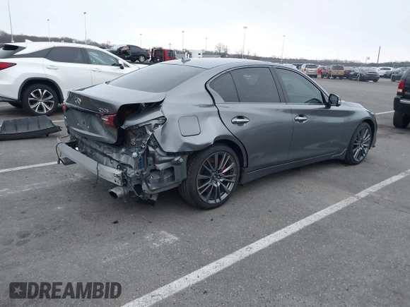2021 Infiniti Q50 Red Sport 400 with VIN JN1FV7DR9MM880162, listed as a IAAI auction lot 41244912 with 44,943 mi miles and . Bid and sale history available at DreamBid. Image 4.