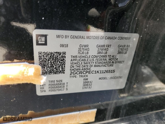 2019 Chevrolet Silverado 1500 LD LT with VIN 2GCRCPEC1K1126515, listed as a Copart auction lot 45023635 with 51,527 mi miles and Salvage Title. Bid and sale history available at carsss.com. Image 12.
