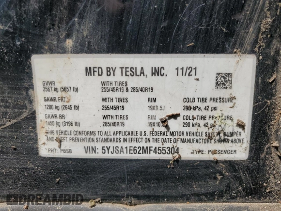 2021 Tesla Model S Plaid with VIN 5YJSA1E62MF455304, listed as a Copart auction lot 51279555 with 17,951 mi miles and Salvage title. Bid and sale history available at DreamBid. Image 14.