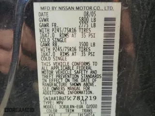2005 Nissan Pathfinder XE with VIN 5N1AR18U75C781219, listed as a Copart auction lot 46985725 with 213,122 mi miles and Salvage Title. Bid and sale history available at carsss.com. Image 15.