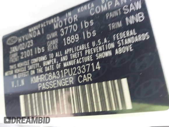 2023 Hyundai Venue Limited with VIN KMHRC8A31PU233714, listed as a IAAI auction lot 41758056 with 10,532 mi miles and . Bid and sale history available at DreamBid. Image 9.
