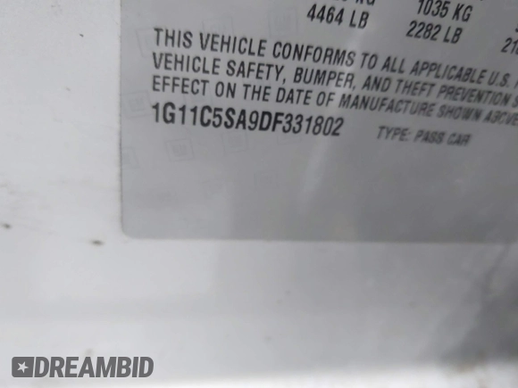 2013 Chevrolet Malibu LT with VIN 1G11C5SA9DF331802, listed as a IAAI auction lot 41500252 with 151,446 mi miles and . Bid and sale history available at DreamBid. Image 9.