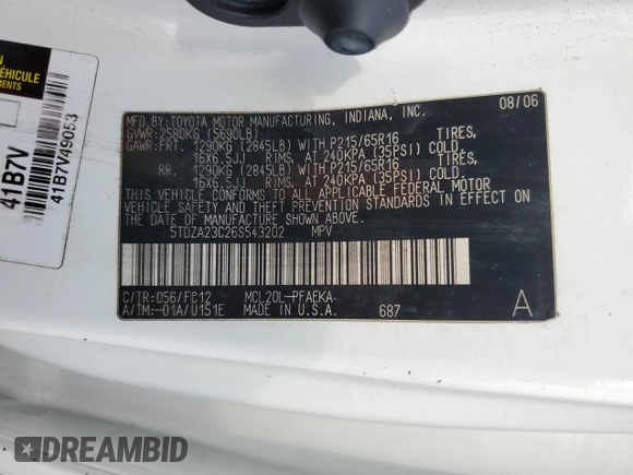 2006 Toyota Sienna CE with VIN 5TDZA23C26S543202, listed as a Copart auction lot 54340585 with 172,681 mi miles and Salvage Title. Bid and sale history available at carsss.com. Image 13.