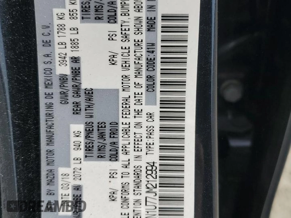 2018 Mazda 3 Sport with VIN 3MZBN1U77JM212994, listed as a Copart auction lot 47110025 with 77,518 mi miles and Salvage Title. Bid and sale history available at DreamBid. Image 14.