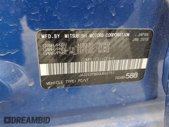 2016 Mitsubishi Lancer SE with VIN JA32V2FW3GU602751, listed as a Copart auction lot 50646525 with 104,796 mi miles and Salvage Title. Bid and sale history available at carsss.com. Image 12.