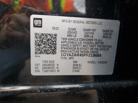 2023 Cadillac XT4 FWD Luxury with VIN 1GYAZAR45PF218684, listed as a Copart auction lot 46483515 with 74,920 mi miles and Salvage Title. Bid and sale history available at carsss.com. Image 14.