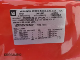 2007 Chevrolet Silverado 1500 LT w/1LT with VIN 3GCEK13C47G512801, listed as a Copart auction lot 69797214 with 179,981 mi miles and Non Repairable. Bid and sale history available at carsss.com. Image 12.