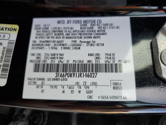 2018 Ford Fusion Titanium with VIN 3FA6P0K91JR146027, listed as a Copart auction lot 83468784 with 67,046 mi miles and Salvage title. Bid and sale history available at DreamBid. Image 13.