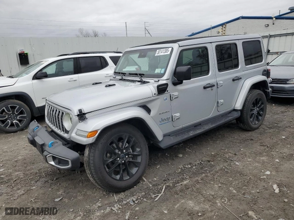 2024 Jeep Wrangler 4xe Sahara with VIN 1C4RJXP69RW162663, listed as a Copart auction lot 50141385 with 7,156 mi miles and Salvage Title. Bid and sale history available at carsss.com. Image 1.