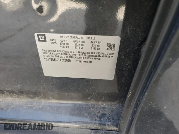 2015 Chevrolet Malibu LS with VIN 1G11B5SL7FF328050, listed as a Copart auction lot 52145865 with 75,908 mi miles and Salvage Title. Bid and sale history available at DreamBid. Image 13.