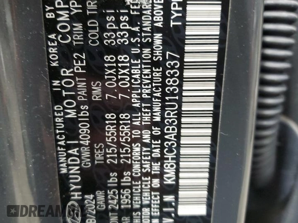 2024 Hyundai Kona SEL with VIN KM8HC3AB3RU138337, listed as a Copart auction lot 50745135 with 9,455 mi miles and Salvage Title. Bid and sale history available at DreamBid. Image 12.