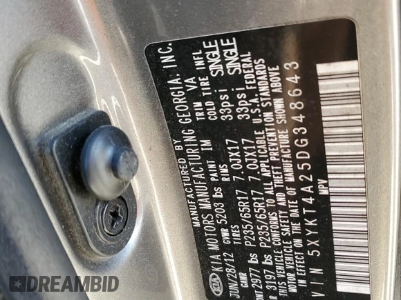 2013 Kia Sorento LX with VIN 5XYKT4A25DG348643, listed as a Copart auction lot 47824175 with 149,964 mi miles and Salvage Title. Bid and sale history available at carsss.com. Image 13.