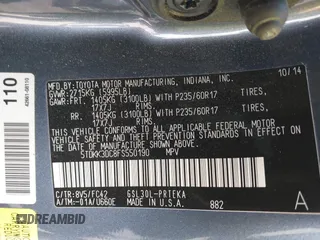 2015 Toyota Sienna LE AAS with VIN 5TDKK3DC8FS550190, listed as a IAAI auction lot 41924584 with 54,461 mi miles. Bid and sale history available at carsss.com. Image 9.