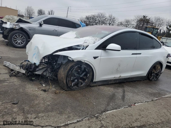 2023 Tesla Model X with VIN 7SAXCAE54PF377056, listed as a Copart auction lot 44925145 with 0 mi miles and Salvage Title. Bid and sale history available at carsss.com. Image 1.