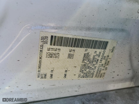 2020 Nissan Maxima SL with VIN 1N4AA6DV1LC386060, listed as a Copart auction lot 45903865 with 73,556 mi miles and Salvage Title. Bid and sale history available at carsss.com. Image 13.