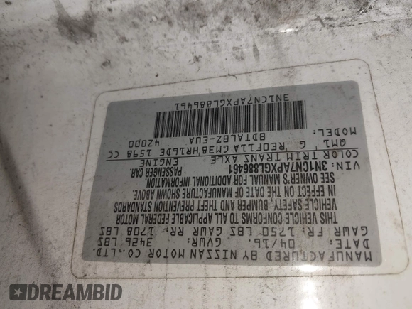 2016 Nissan Versa S Plus with VIN 3N1CN7APXGL886461, listed as a IAAI auction lot 42560193 with Not provided miles and . Bid and sale history available at DreamBid. Image 9.