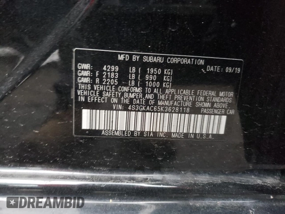 2019 Subaru Impreza Premium with VIN 4S3GKAC65K3628118, listed as a Copart auction lot 71282632 with 40,885 mi miles. Bid and sale history available at carsss.com. Image 12.