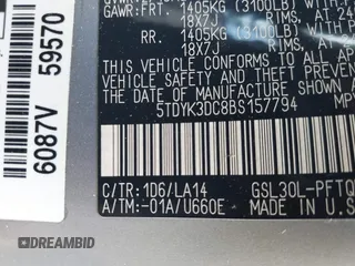 2011 Toyota Sienna XLE AAS with VIN 5TDYK3DC8BS157794, listed as a IAAI auction lot 40759823 with 211,716 mi miles and . Bid and sale history available at DreamBid. Image 9.