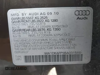 2011 Audi Q5 3.2L Premium Plus with VIN WA1DKAFP9BA031566, listed as a IAAI auction lot 41379022 with 148,942 mi miles. Bid and sale history available at carsss.com. Image 9.