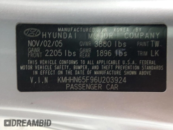 2006 Hyundai Tiburon GT z VIN KMHHN65F96U203924, wystawiony jako Copart lot #43624185 z przebiegiem 120 403 mil mil oraz Szkoda całkowita • Salvage title. Historia ofert i sprzedaży dostępna na DreamBid. Obrazek 12.
