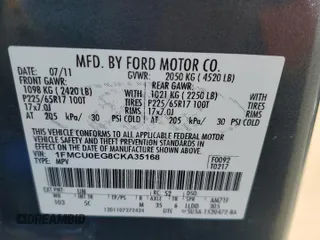 2012 Ford Escape Limited z VIN 1FMCU0EG8CKA35168, wystawiony jako Copart lot #55428735 z przebiegiem Nie podano mil oraz Szkoda całkowita • Salvage title. Historia ofert i sprzedaży dostępna na DreamBid. Obrazek 13.