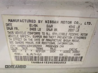 2004 Nissan Maxima SL with VIN 1N4BA41E24C882953, listed as a IAAI auction lot 42128172 with 190,413 mi miles and . Bid and sale history available at DreamBid. Image 9.