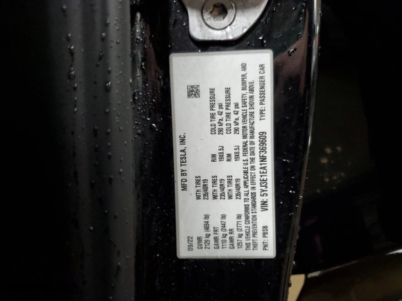 2022 Tesla Model 3 with VIN 5YJ3E1EA1NF369609, listed as a Copart auction lot 50306065 with 64,592 mi miles and Salvage Title. Bid and sale history available at carsss.com. Image 12.