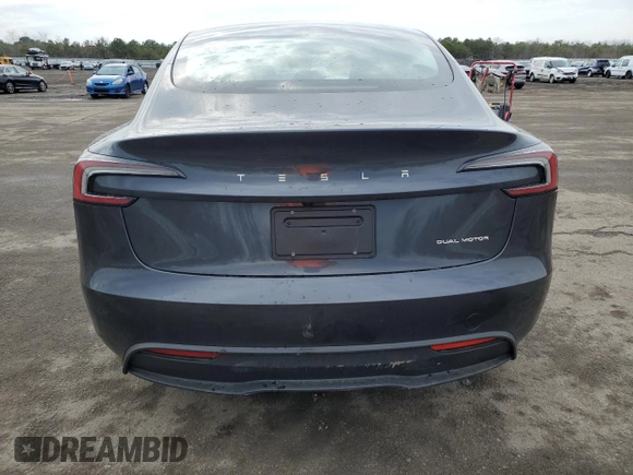 2025 Tesla Model 3 Long Range with VIN 5YJ3E1EB3SF975742, listed as a Copart auction lot 53003905 with 639 mi miles and Salvage title. Bid and sale history available at DreamBid. Image 6.