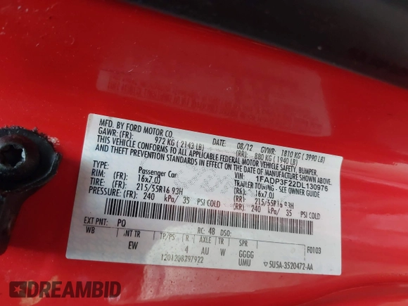2013 Ford Focus SE with VIN 1FADP3F22DL130976, listed as a IAAI auction lot 41683480 with 112,166 mi miles. Bid and sale history available at carsss.com. Image 9.