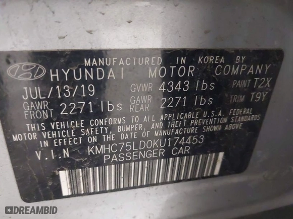 2019 Hyundai Ioniq Plug-In Hybrid Limited with VIN KMHC75LD0KU174453, listed as a IAAI auction lot 41860496 with 66,056 mi miles. Bid and sale history available at carsss.com. Image 9.