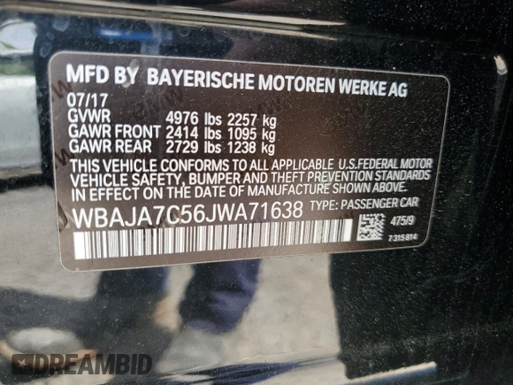 2018 BMW 5 Series 530i xDrive with VIN WBAJA7C56JWA71638, listed as a Copart auction lot 53943275 with 113,076 mi miles and Salvage Title. Bid and sale history available at carsss.com. Image 12.