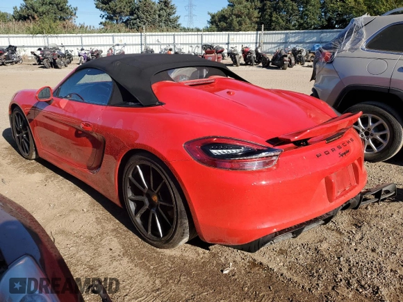 2016 Porsche Boxster Spyder с VIN WP0CC2A87GS152635, выставлен на аукционе Copart как лот 69465204 с пробегом 30 807 миль миль и Списание • Salvage title. История ставок и продаж доступна на DreamBid. Изображение 2.