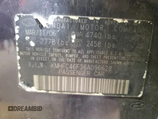 2006 Hyundai Azera SE with VIN KMHFC46F36A096628, listed as a Copart auction lot 61042145 with 229,357 mi miles and Salvage title. Bid and sale history available at DreamBid. Image 12.