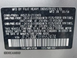 2014 Subaru Forester XT Touring with VIN JF2SJGMC1EH552474, listed as a IAAI auction lot 42461663 with 121,482 mi miles and . Bid and sale history available at DreamBid. Image 9.