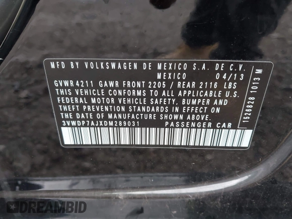 2013 Volkswagen Jetta SE z VIN 3VWDP7AJXDM289031, wystawiony jako IAAI lot #42325596 z przebiegiem 157 774 mil mil oraz . Historia ofert i sprzedaży dostępna na DreamBid. Obrazek 9.