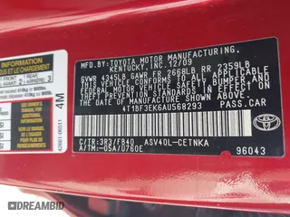 2010 Toyota Camry with VIN 4T1BF3EK6AU568293, listed as a IAAI auction lot 41701657 with 198,474 mi miles. Bid and sale history available at carsss.com. Image 9.