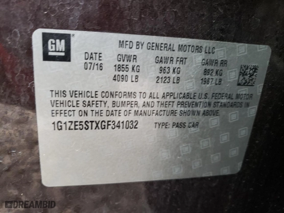 2016 Chevrolet Malibu LT with VIN 1G1ZE5STXGF341032, listed as a Copart auction lot 43911495 with 81,372 mi miles and Salvage Title. Bid and sale history available at carsss.com. Image 14.